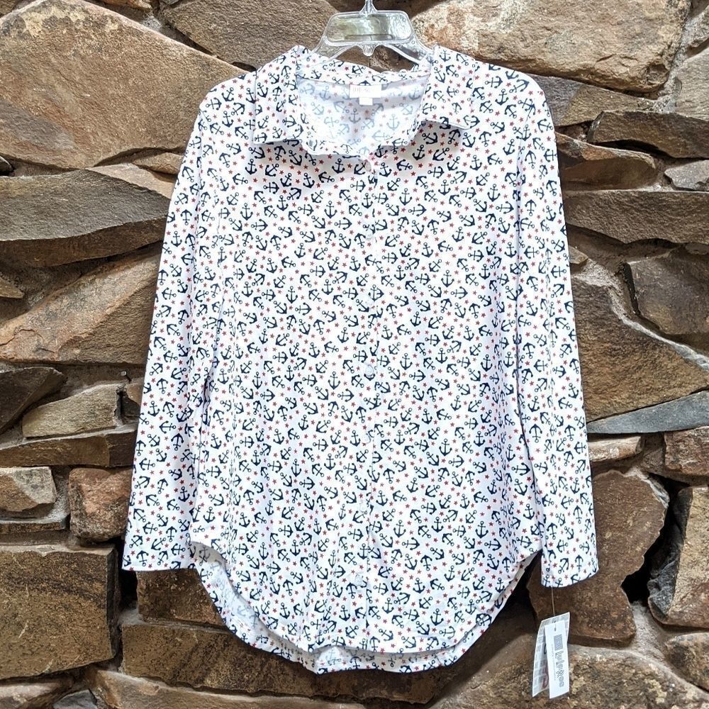 NWT LULAROE Nautical Anchors Valentina Shirt S